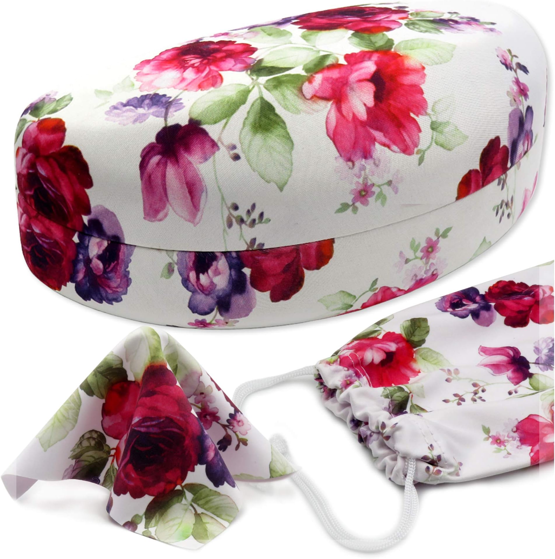 Large Hard Sunglasses Case | fits Large curved Sunglasses, with microfiber bag and cleaning cloth