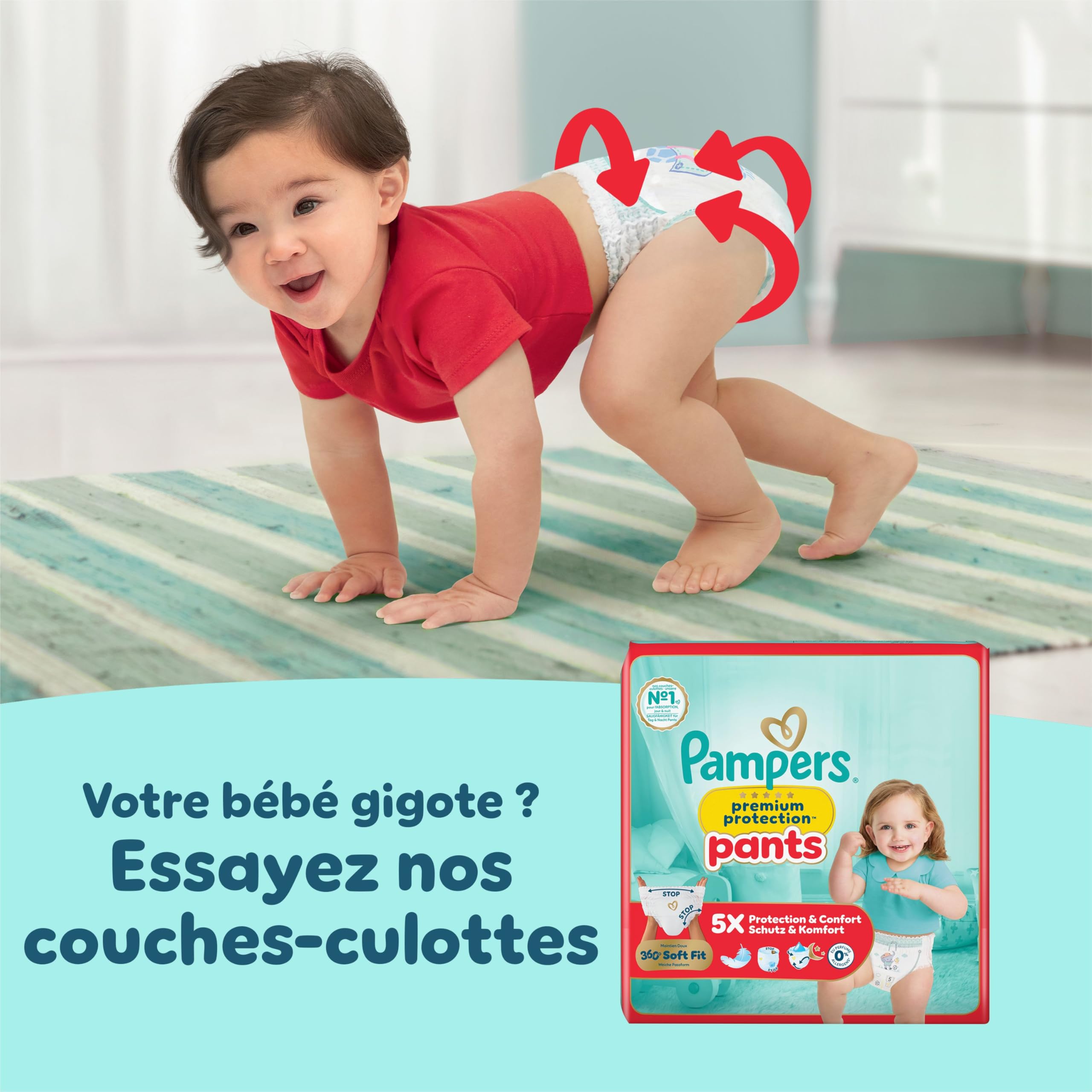 Pampers Premium Protection Taille 4, 92 Langes, 9kg-14kg, Notre N°1 Pour La Protection De La Peau Et Contre Les Fuites