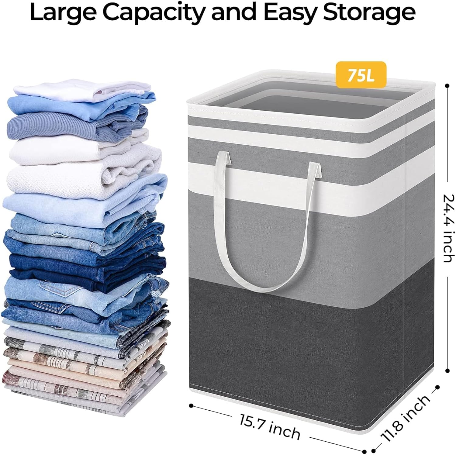 2-Piece Large Capacity Laundry Basket Set, Waterproof Freestanding Laundry Basket with Convenient Handle, Foldable Clothing Basket, Suitable for Laundry Rooms, Bathrooms, Bedrooms, and Dormitories