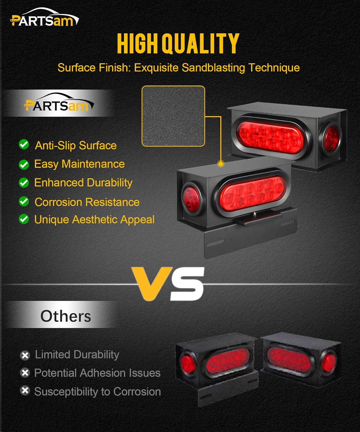 PARTSam LED Steel Trailer Light Box Housing Kit w/ 6 Inch Oval Red Trailer Tail Lights 10LED 2" Round Red Side Marker Lights 4LED, License Plate Light 3LED Bracket Grommets Wire Pigtails DOT Compliant