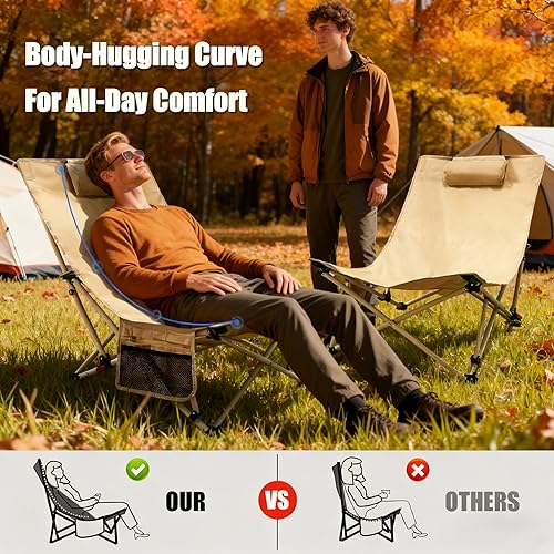 Miniatura 4 de Sillas de playa tipo mochila de gran tamaño, paquete de 2 con 4 posiciones, planas, portátiles, bajas, sillas de camping con reposacabezas y