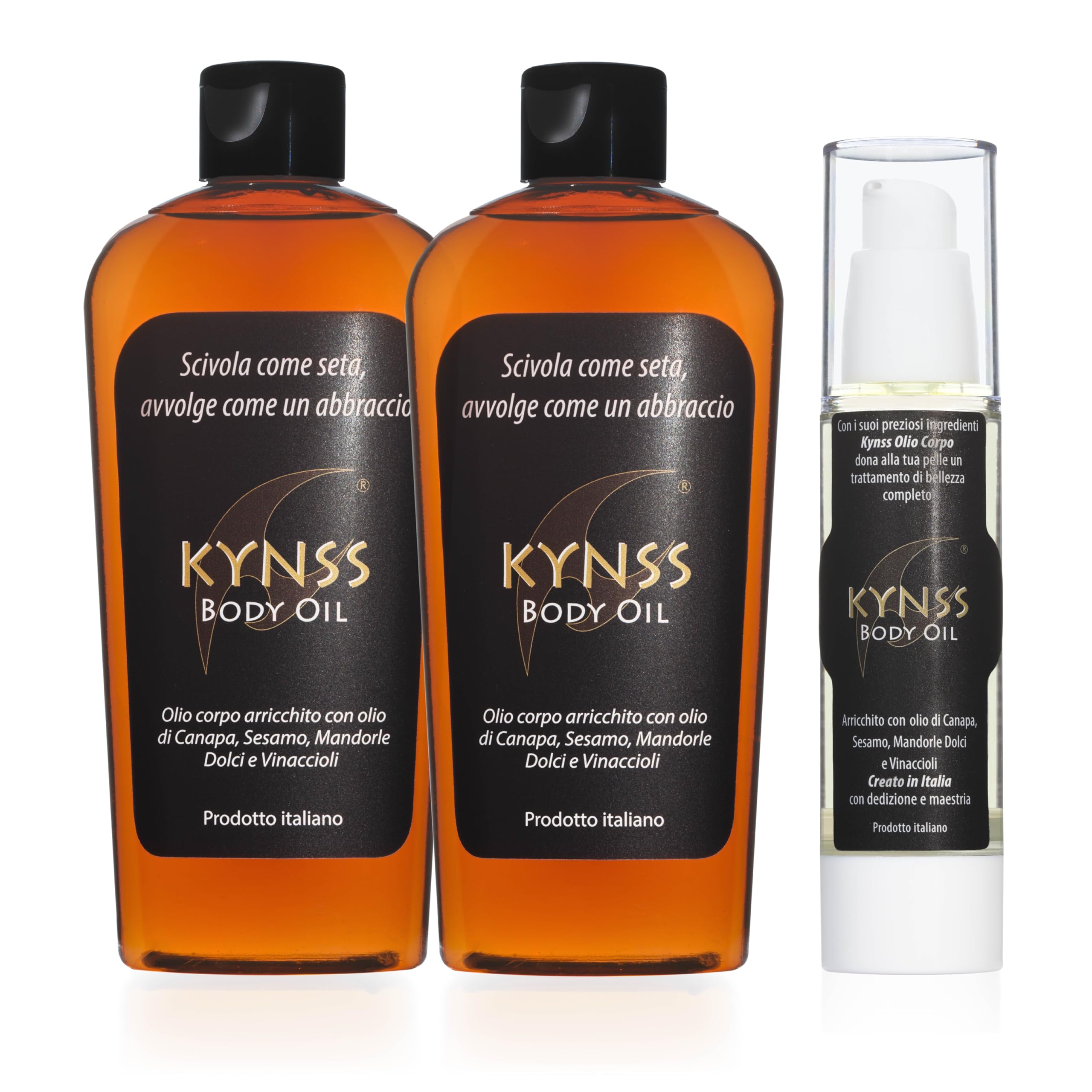 Kynss Olio Corpo Nutriente per Pelle Secca, 420 ml + 50 ml Airless Omaggio | Puro senz'acqua con 4 oli di alta qualità. Prodotto italiano