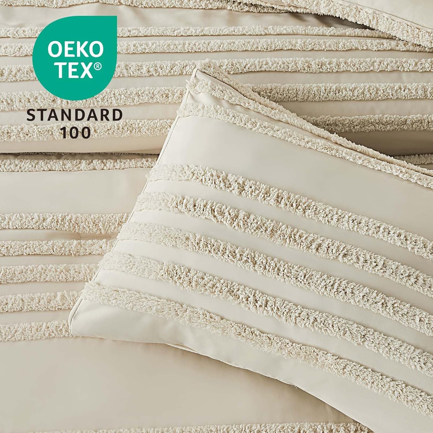 BEDELITE Boho Comforter Set King - Tufted Boho Bedding Set, Beige image 3