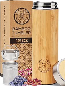 Premium Bamboo Thermos with Tea Infuser - Insulated Water Bottle/Iced Coffee Tumbler - Unique Gifts for Women, Mothers D