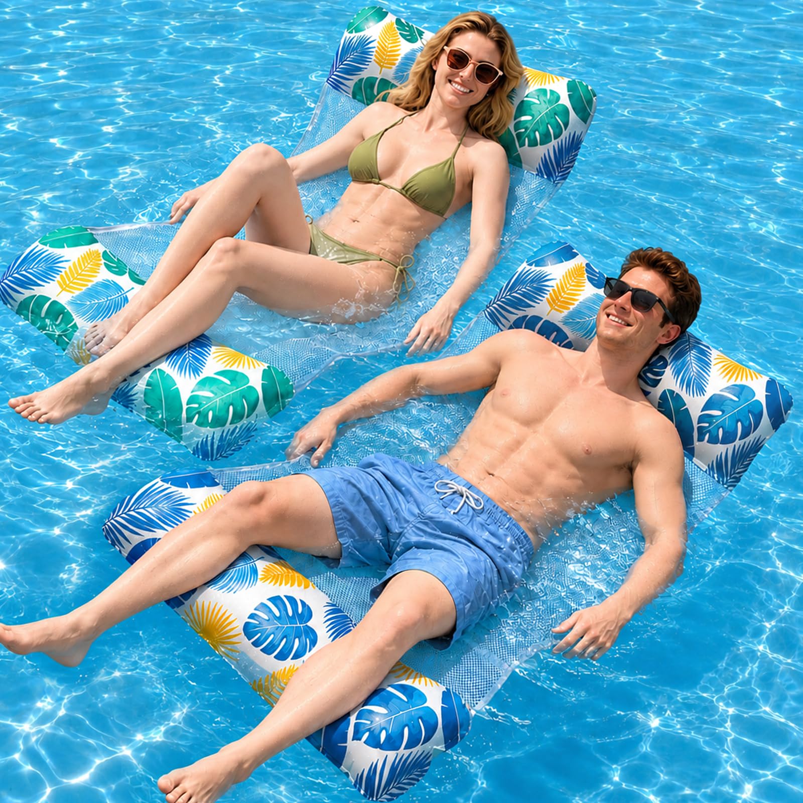 Luftmatratze Pool, 2 Stück Wasserhängematte, XL Luftmatratze Wasser, 4 IN 1 Wasserspielzeug Pool LuftmatratzeErwachsene, Wasserhängematte Mit Netz Aufblasbare Pool Zubehör Spielzeug Spaß