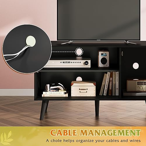 Miniatura 6 de WLIVE Soporte de TV para TV de 43 pulgadas, pequeño centro de entretenimiento con armario de almacenamiento y estantes ajustables, soportes de TV