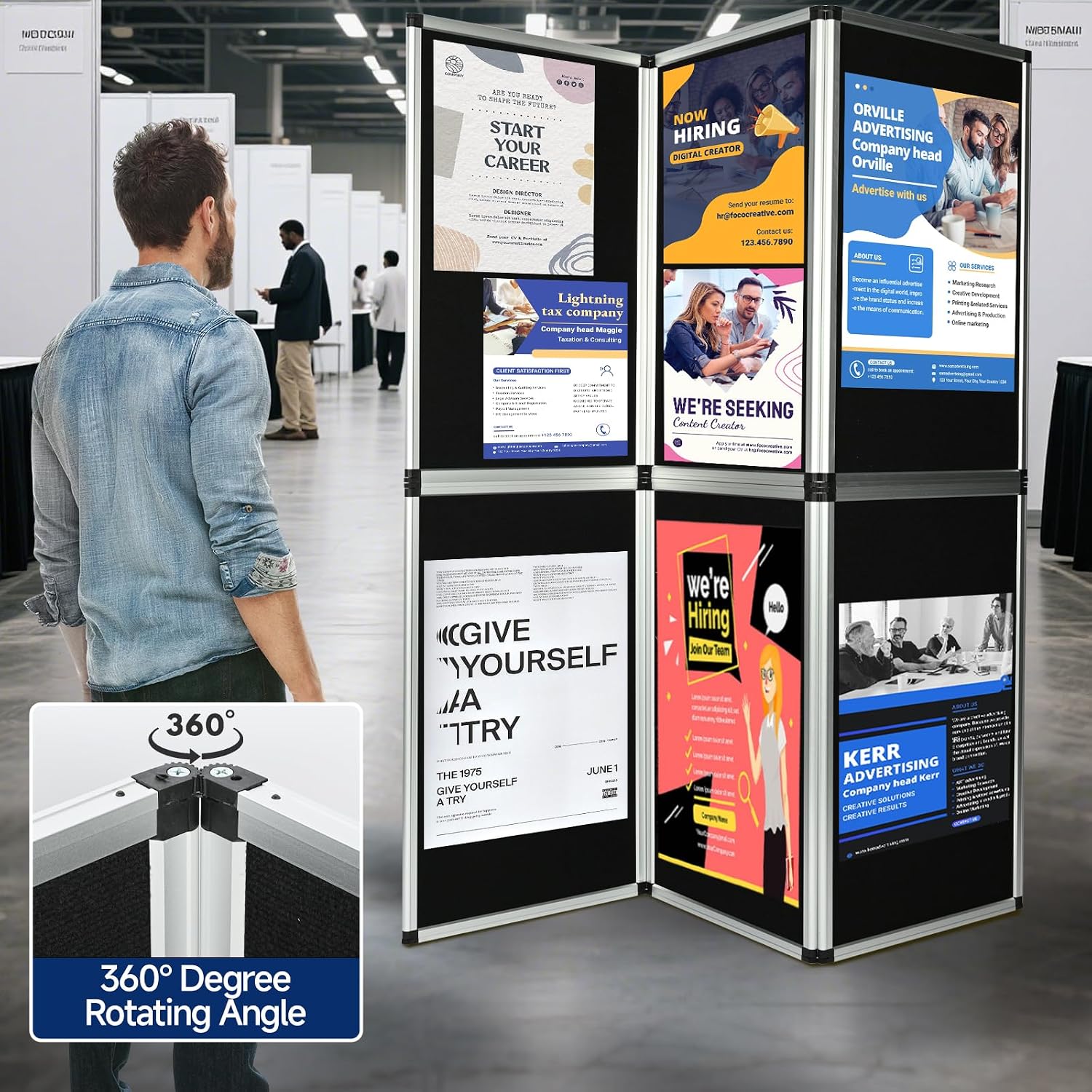 uyoyous 6+1 Panel Trade Show Presentation Board 70.8" x 70.8" SIX Folding Display Panel Poster Board Large Single Sided Tabletop Display Board for Event, School Project, Science Fair, Black