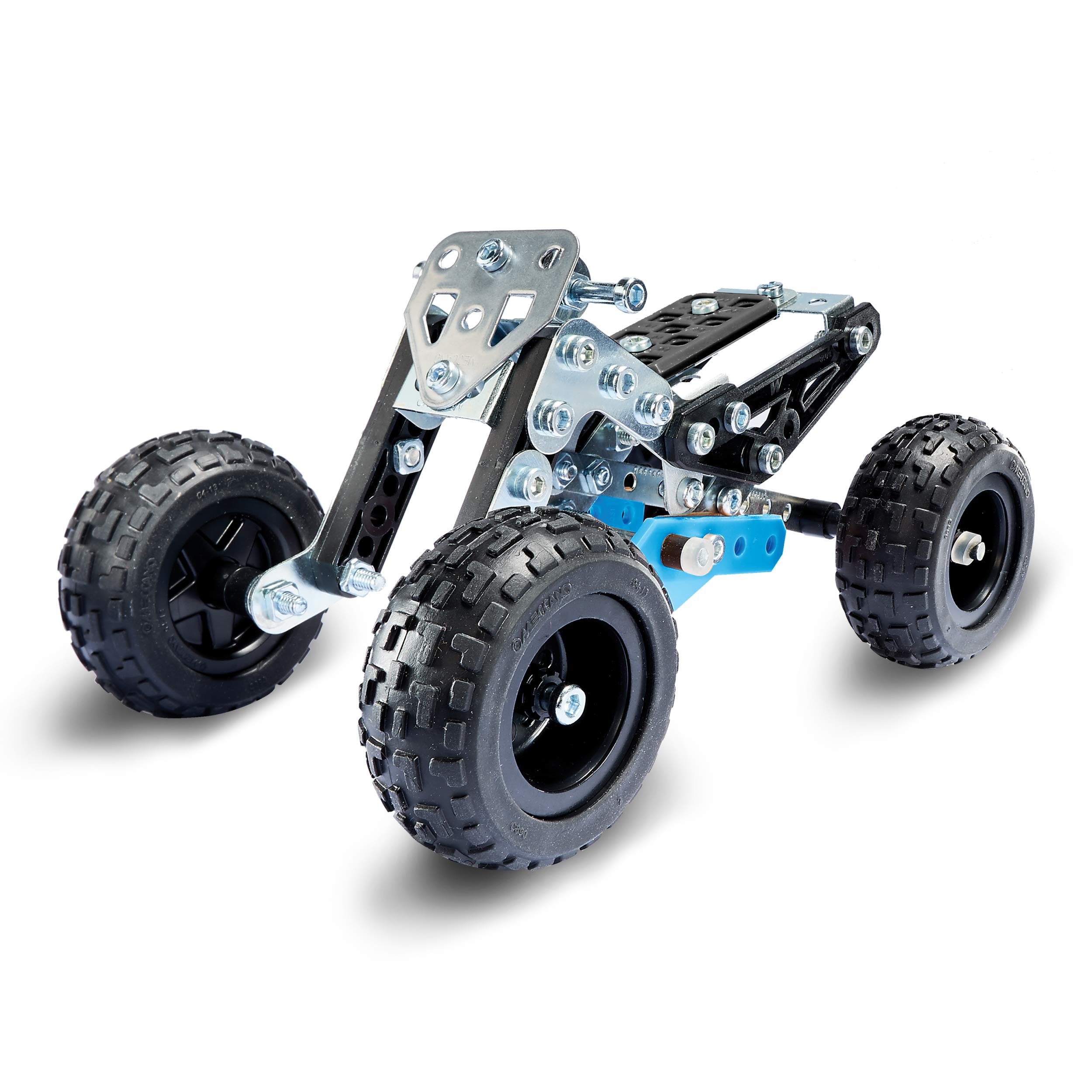 Meccano 15 in 1 Set Off Road Rally - Juego de construcción de varios modelos de vehículos de 242 pieza(s), Metal y Plástico, Colores Azul ( Plata y Negro)