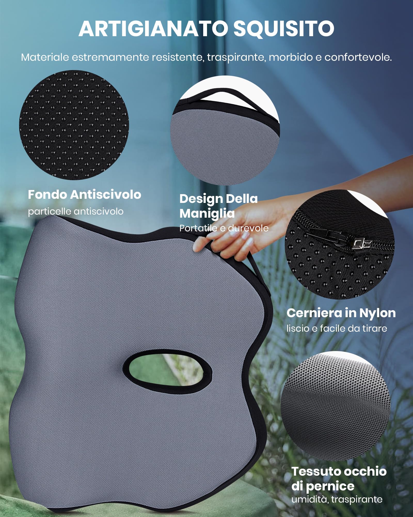 BALITTA Cuscino Ergonomico Sedia, Cuscino Sedia Ufficio, Cuscino Sedia Memory Foam per il Sollievo della lombalgia e Della Sciatica, Cuscino Coccige Ortopedico Cuscini Seduta per Auto