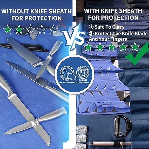 Miniatura 6 de XYJ Cuchillos, juegos de cuchillos profesionales para maestros chefs, juego de cuchillos de chef de 11 piezas con bolsa, carnicero de carnicero para