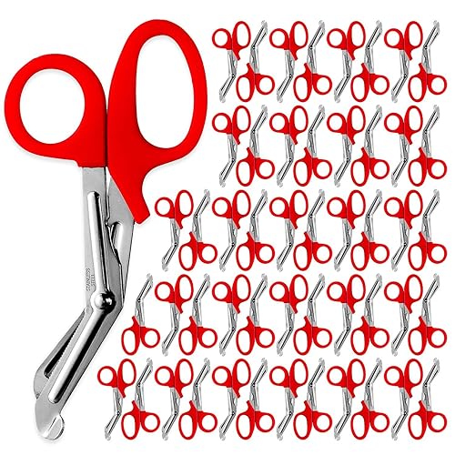 Primacare MS-4998 - Paquete de 50 tijeras de trauma rojas de 5.5 pulgadas, suministros médicos para paramédicos, cuchillas gruesas antioxidantes,