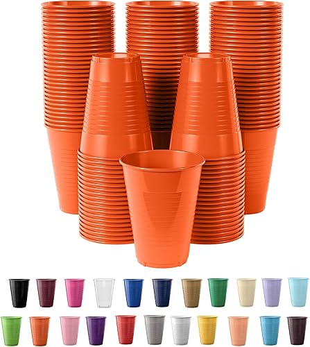 Exquisitos vasos Party Solids de plástico naranja de 12 onzas para suministros de fiesta, paquete de 50 vasos desechables de plástico color naranja,