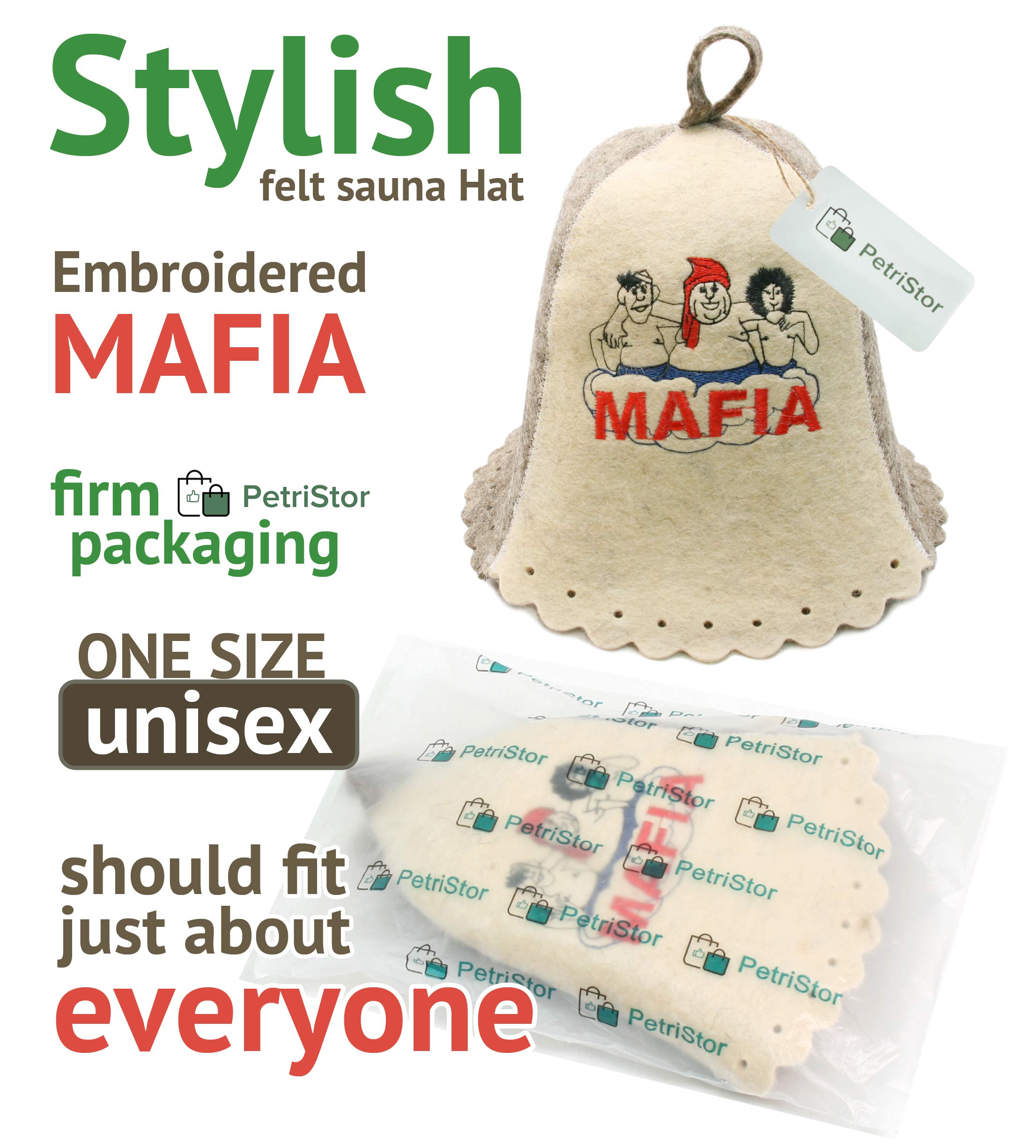 PetriStor Sauna Hat Embroidered Mafia for Man Natural Felt Made in Ukraine