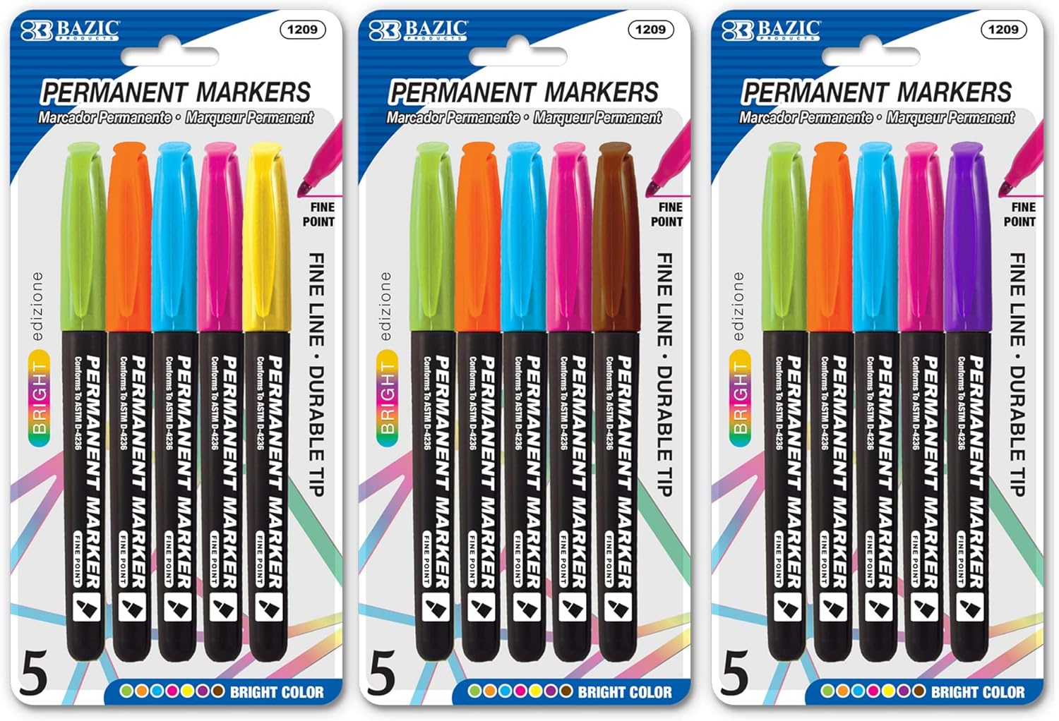 BAZIC Products Permanent Marker Fine Tip Assorted Color Markers, Coloring Doodling on Plastic Wood Metal Glass Stone, for School Office Art (5/Pack), 24-Packs