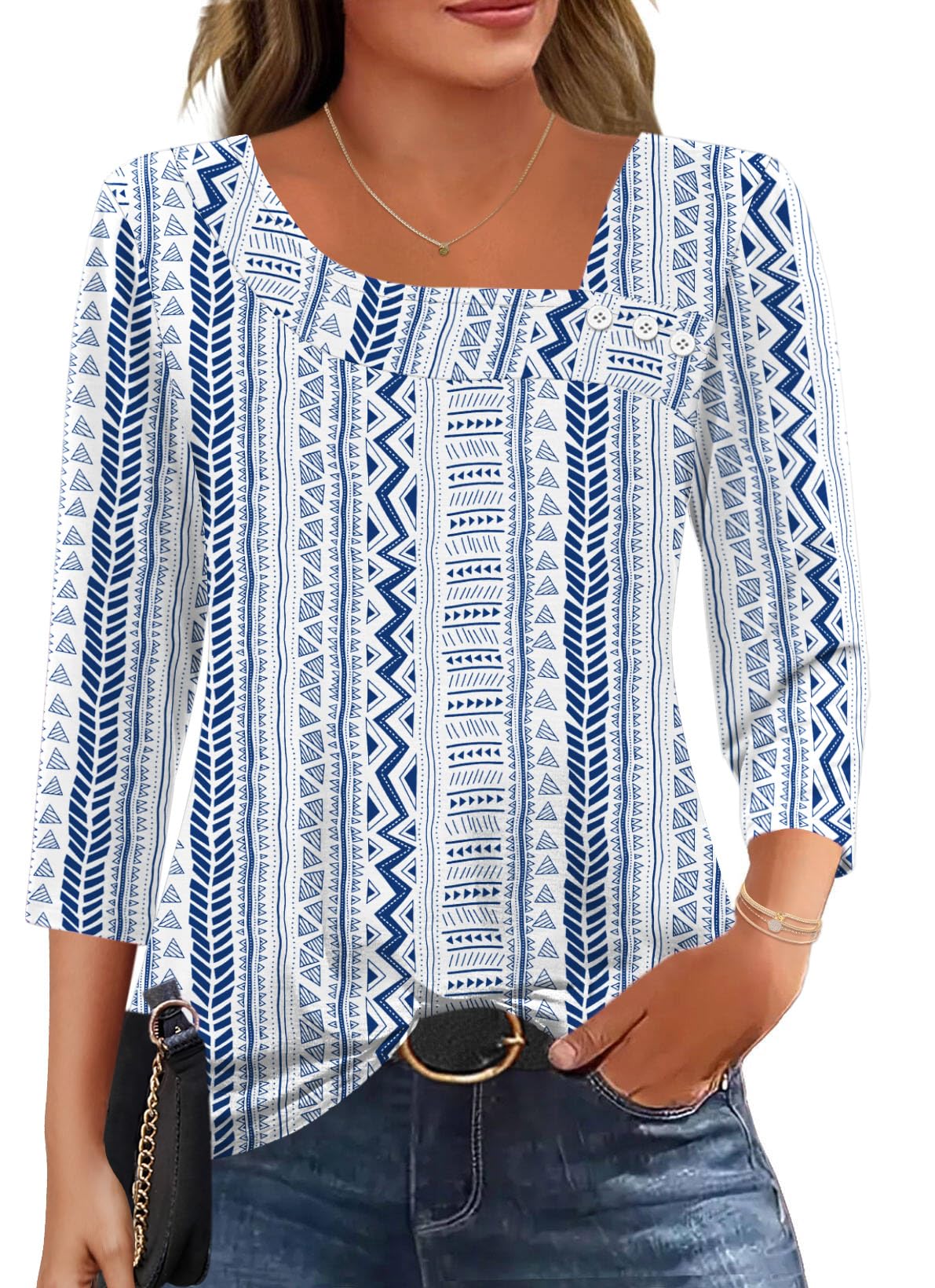 LOMON Womens 3/4 Length Sleeve T Shirts Asymmetrical Neck Tops Business Blouses for Women Fashion 2026