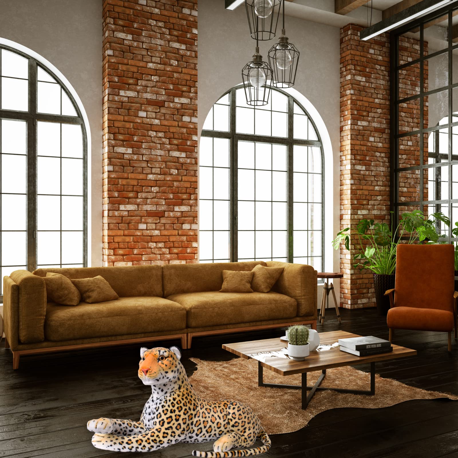 TE-Trend Leopard przytulanka XXL, pluszowa zabawka, leżąca, dekoracja, kot drapieżny, duży kot, zabawka, 80 cm, wielokolorowa