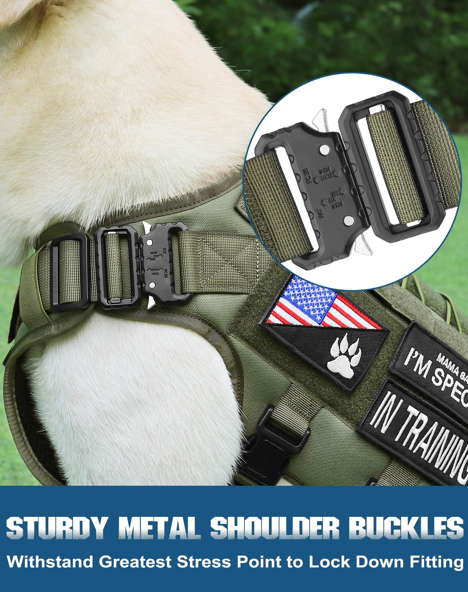 PETNANNY Arnés táctico para perro, arnés para perros de servicio, chaleco de apoyo emocional para perros medianos y grandes, chaleco para perros ESA sin tirones con gancho y bucle, chaleco Molle de