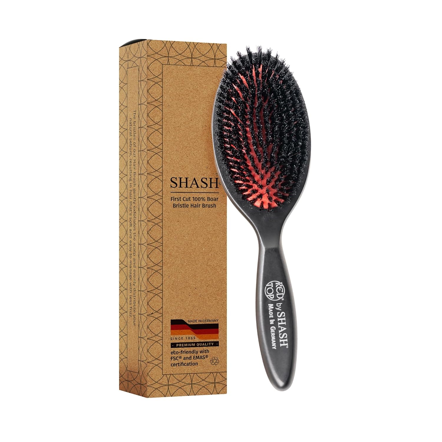 SHASH 100% First Cut Boar Bristle Hair Brush, Suitable For FINE TO THIN HAIR TYPES ONLY - Naturally Conditions Hair, Improves Texture, Exfoliates, Stimulates, Made in Germany (Medium)