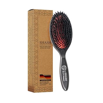 SHASH 100% First Cut Boar Bristle Hair Brush, Suitable For FINE TO THIN HAIR TYPES ONLY - Naturally Conditions Hair, Improves Texture, Exfoliates, Stimulates, Made in Germany Medium
