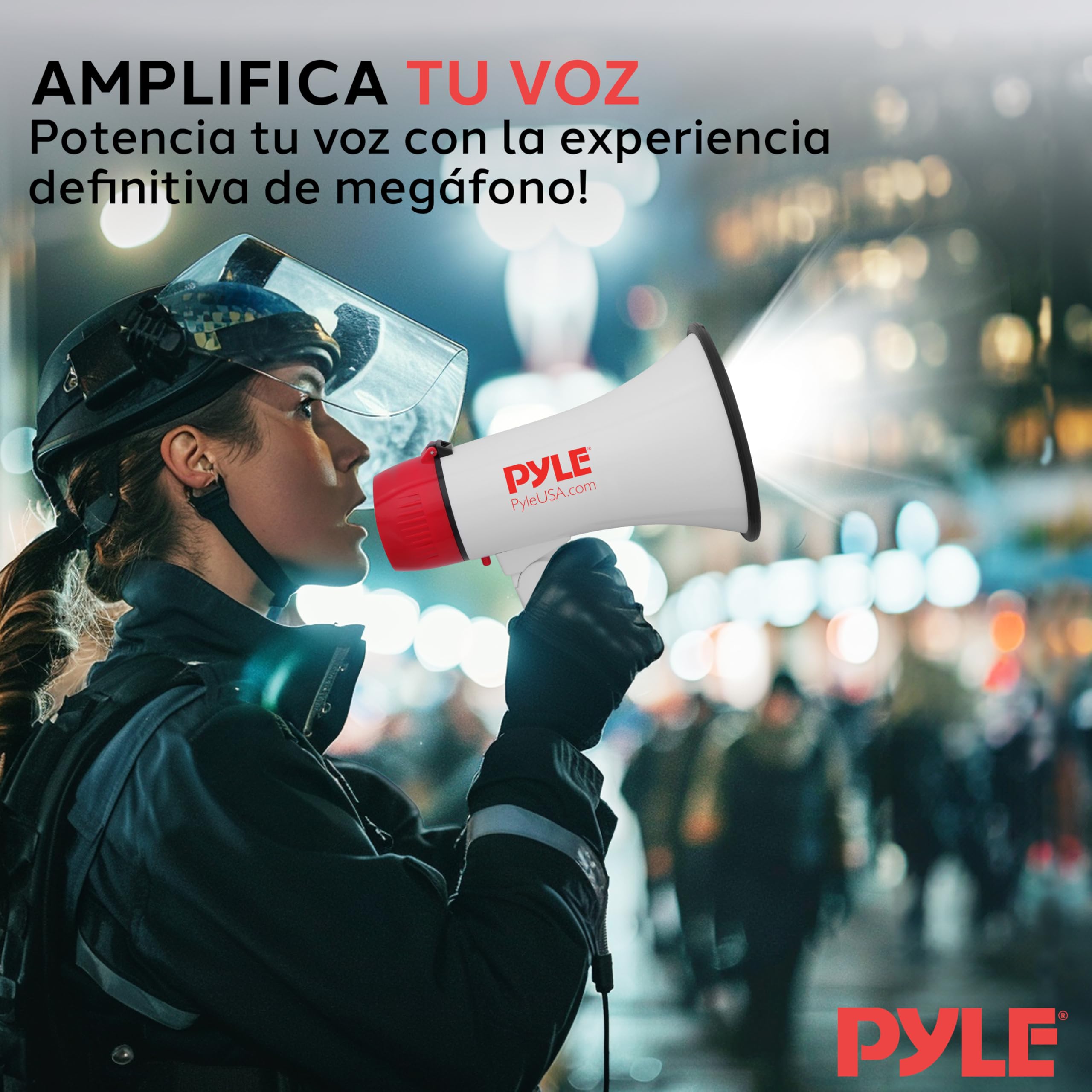 Pyle Megafono 30W z Sirena i Luces LED, Regulowany Głośność