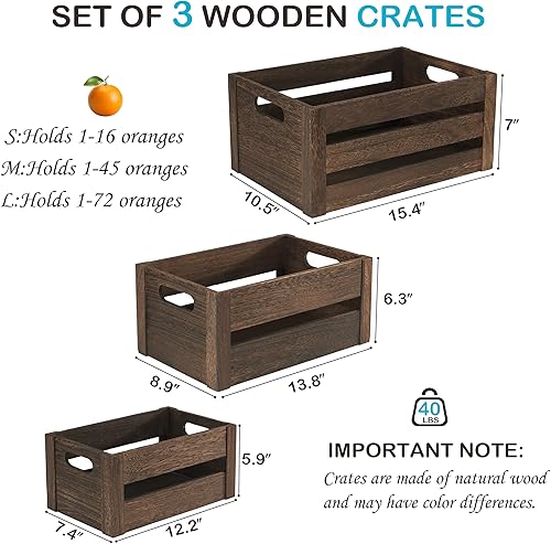 Miniatura 3 de ELONG HOME Paquete de 3 cajas de madera anidadas, cesta de madera rústica con asas, cajas de almacenamiento decorativas de madera de granja