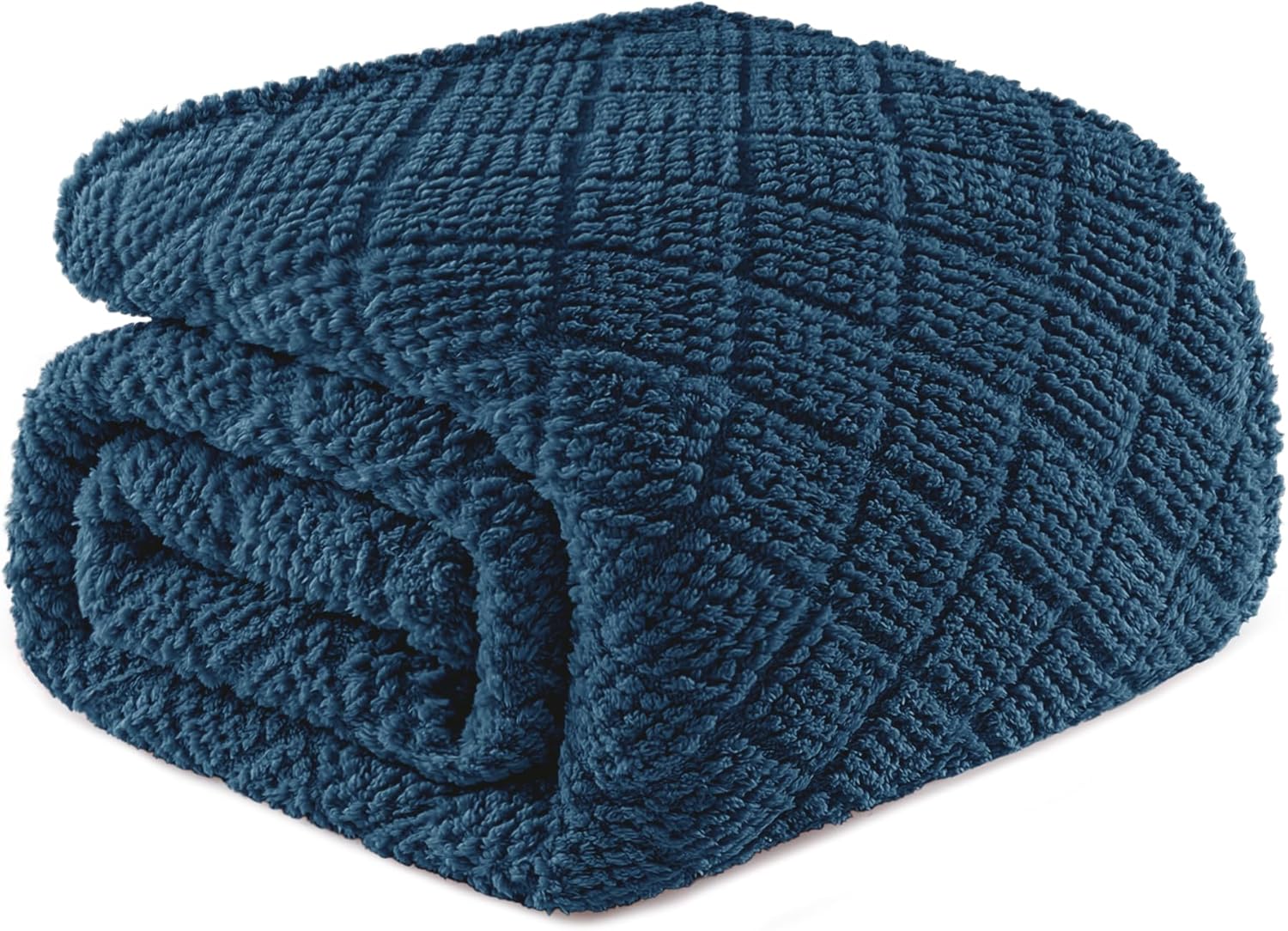 Whale Flotilla Fuzzy Fleece Queen Size Blanket for Bed, Soft Fluffy Jacquard Waffle Blankets for All Season, Lightweight and Warm, 90x90 Inch, Navy Blue