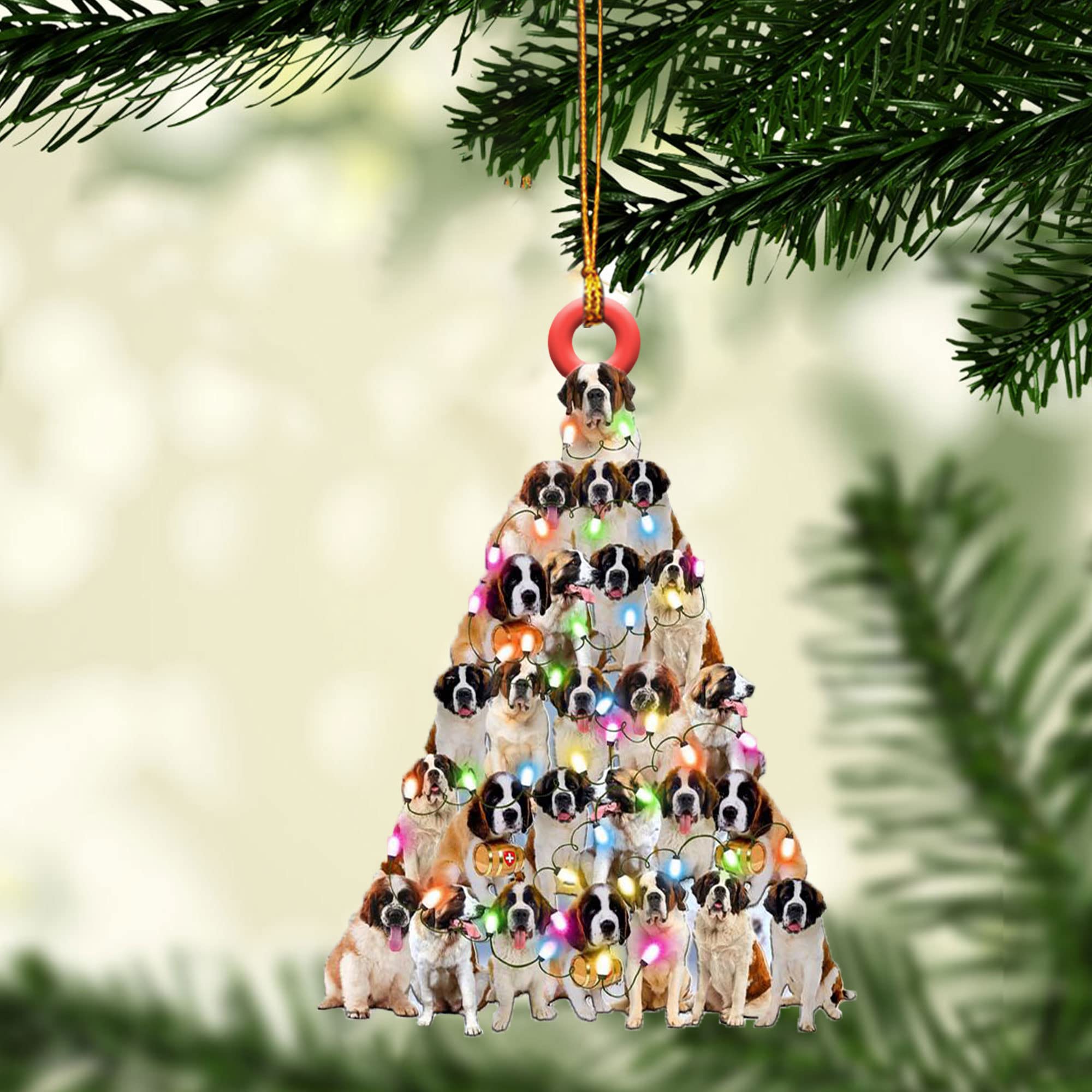 Talataca Lovely St. Bernard Pine Tree Shape with String Light Saint Bernard Dog Lovers Gift Christmas Tree Ornament Decor Clear Plastic Hanging Decoration House Present Xmas Eve Keepsake Decorative