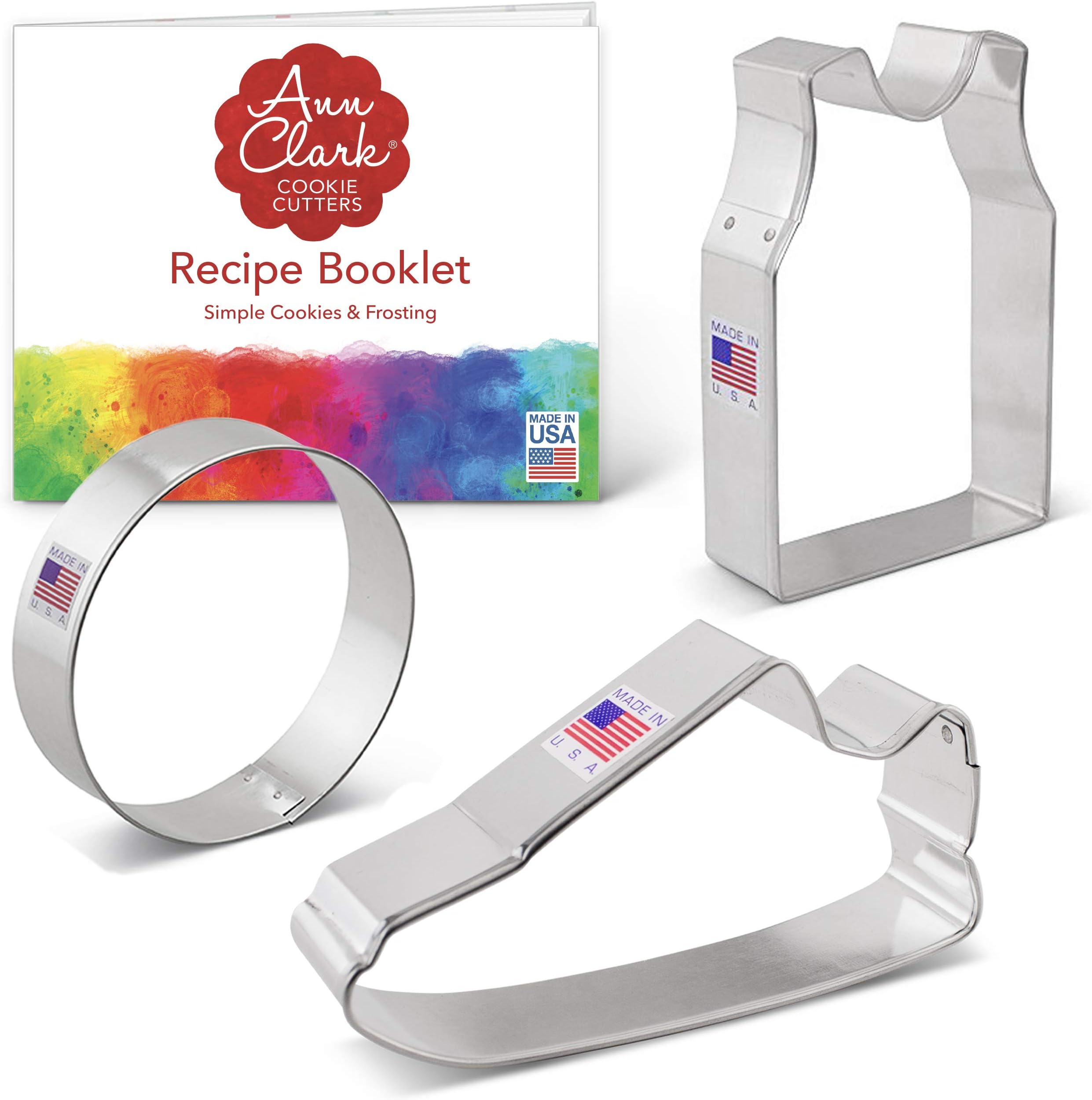 Ann Clark Cookie Cutters 3 Piece Basketball and Volleyball Cookie Cutter Set with Recipe Booklet, Sneaker, Ball and Jersey Cookie Cutters