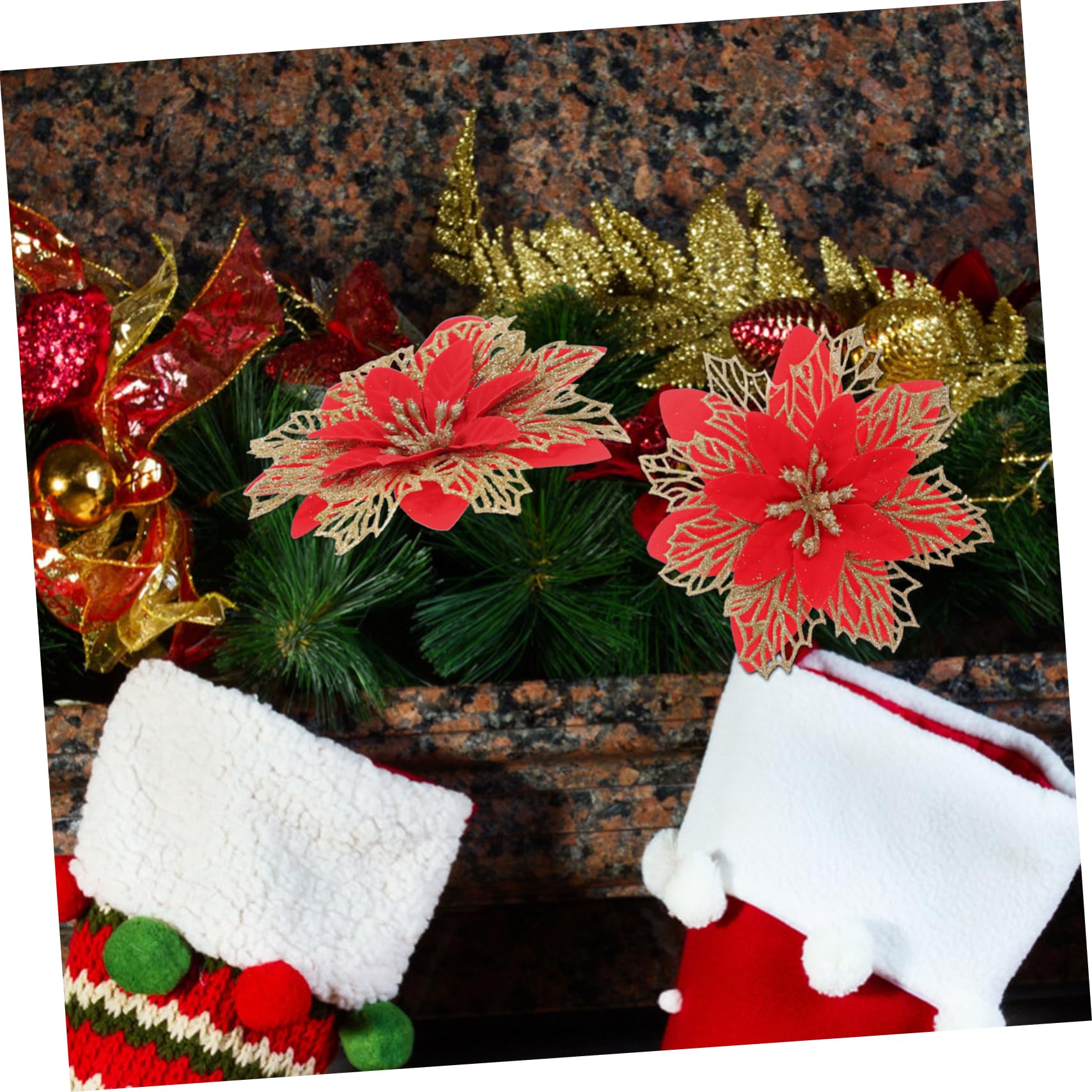 Cabilock 30piezas Flores Artificiales De Navidad para Decoración De Árbol Adornos para De Navidad Accesorios De Flores De Poinsettia Decoración para Bodas y Cumpleaños