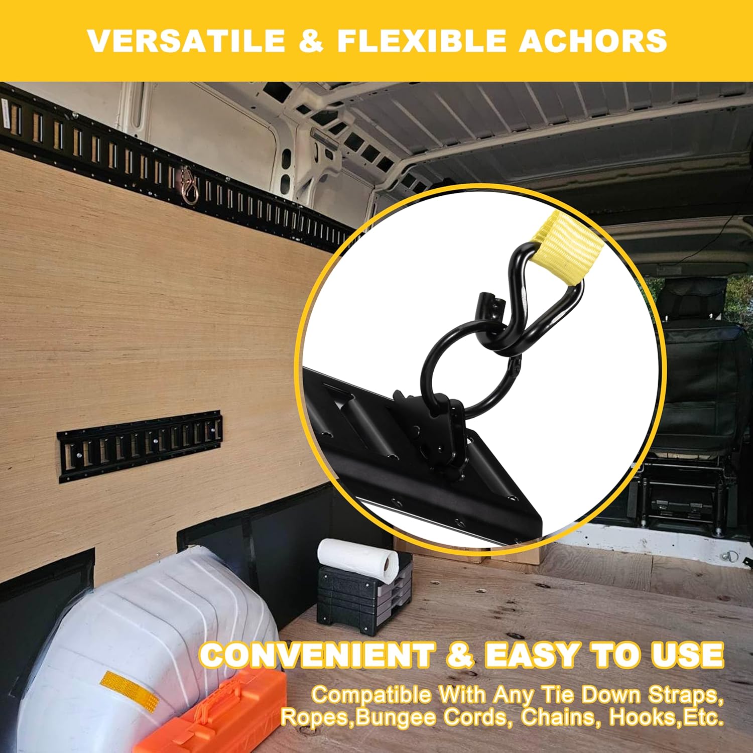 E Track Tie-Down Rail Kit, Heavy Duty Steel 1FT E Tracks Rail Set, Includes 4 black Steel Rails & 8 O-Rings E-Track Accessories for Cargo Securement in Trailers Flatbeds Vans Warehouses, 4 Pack