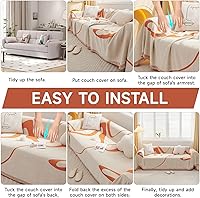 Vista 7 de VClife Funda para Sofá Lavable de Felpa Funda de Sofá Slipcover con Borlas 71''x150''- Funda de Sofá Moderna Minimalista de Jacquard a Rayas Blanco