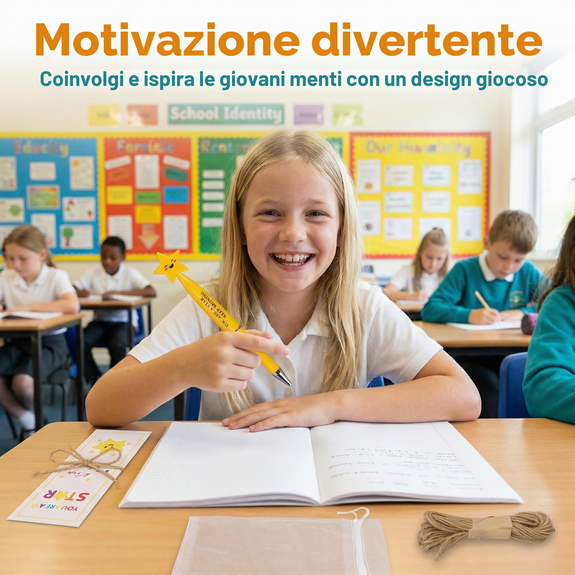 30 Confezioni di Regali di Fine Anno per Bambini, Regali di Fine Classe per 30 Bambini, Penne e Carte Motivazionali per Alunni e Sacchetti Regalo - Regalo di Classe dall'Insegnante agli Studenti, per