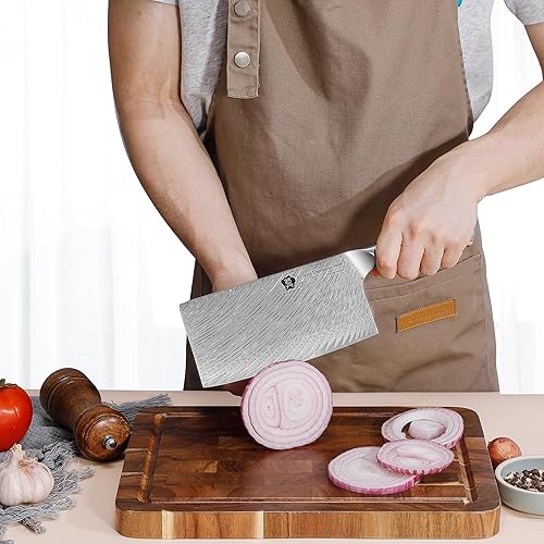 Miniatura 5 de WILDMOK Cuchillo de carnicero profesional de acero Damasco de 7 pulgadas, mango de resina, hoja resistente para el hogar, cocina y restaurante