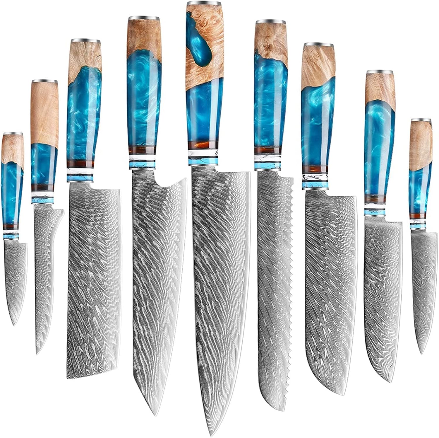 Set Cuchillos Cocina 9 Piezas Acero Damasco