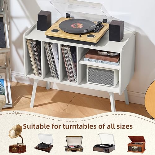 Miniatura 6 de Lerliuo Soporte para tocadiscos con 4 gabinetes con capacidad para hasta 220 álbumes, soporte giratorio grande con patas de madera de haya, mesa de
