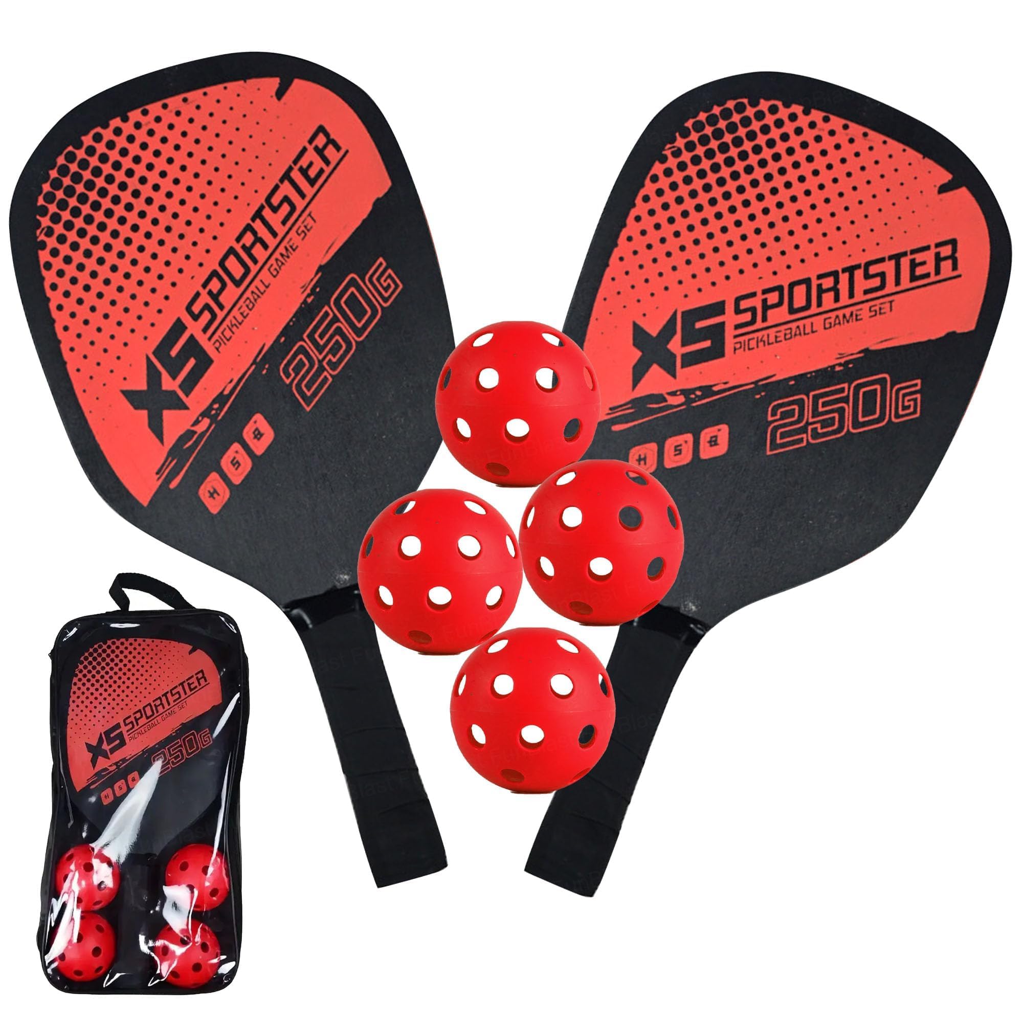 FunBlast Pickle Ball Racket Set - 2 Premium Wood Rackets with 4 Balls & Portable Carry Bag, Ideal for Kids, Men & Women - Durable & Lightweight, Outdoor Activities (Red)-image-22