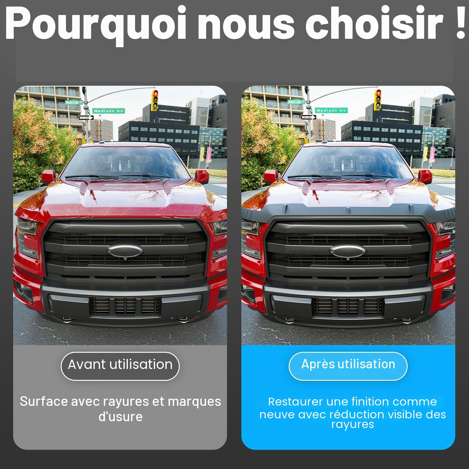 Xipoo Protection de capot compatible avec Ford F150 2015-2020 Déflecteur de capot TPE Shield de rechange pour Ford F-150 2015 2016 2017 2018 2019 2020 Accessoires Ford F-150