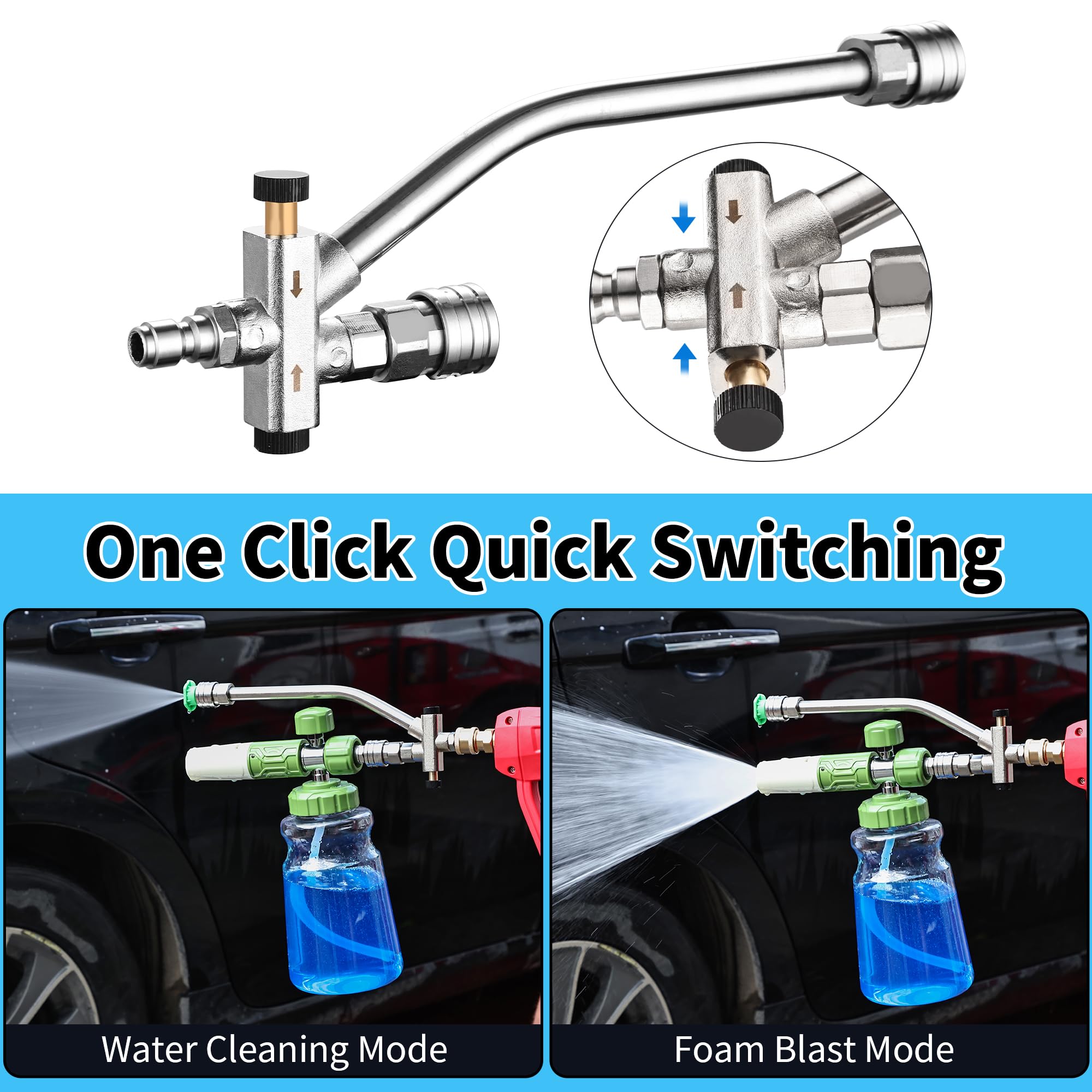 Foam Cannon Dual Connector Accessory,Pressure Washer Double Tip Attachment for Foam Blaster with 7 Power Washer Sprayer Nozzles, 1/4" Quick Connect, 3600 PSI