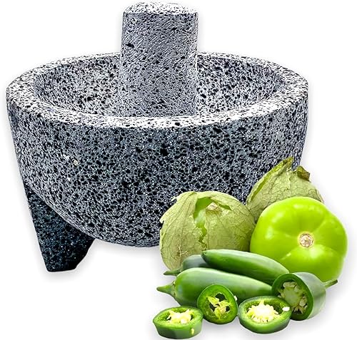 Amantoli - Handcrafted Genuine Mexican Mortar Molcajete Pestle Volcanic Natural Stone - Lava Rock Durable and Long-lasting Perfect For Salsas
