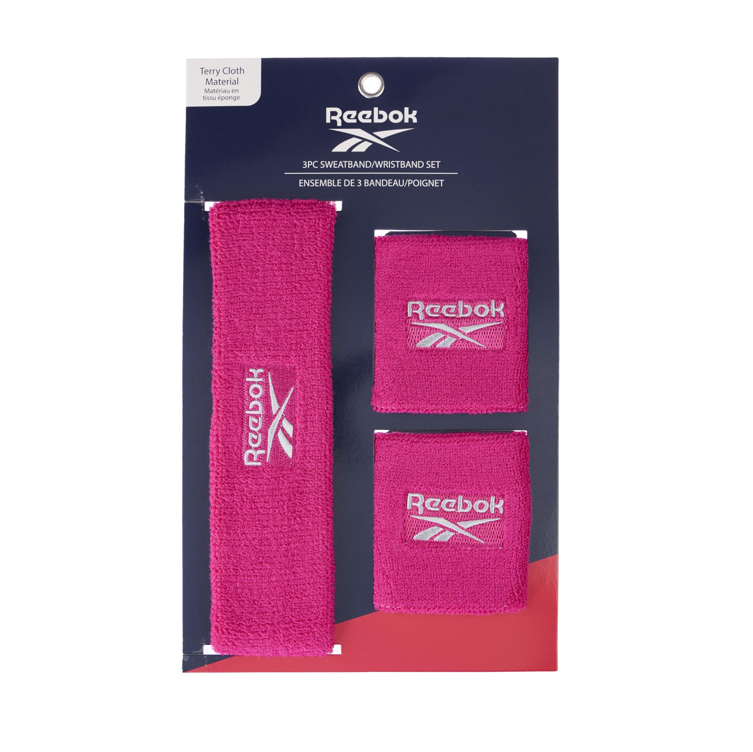 Reebok 3-częściowy zestaw sportowych opasek przeciwpotnych unisex – opaska treningowa 5,7 cm i opaski na nadgarstek 8,3 cm z technologią Stay Dry, tkanina odprowadzająca wilgoć, wysokiej jakości