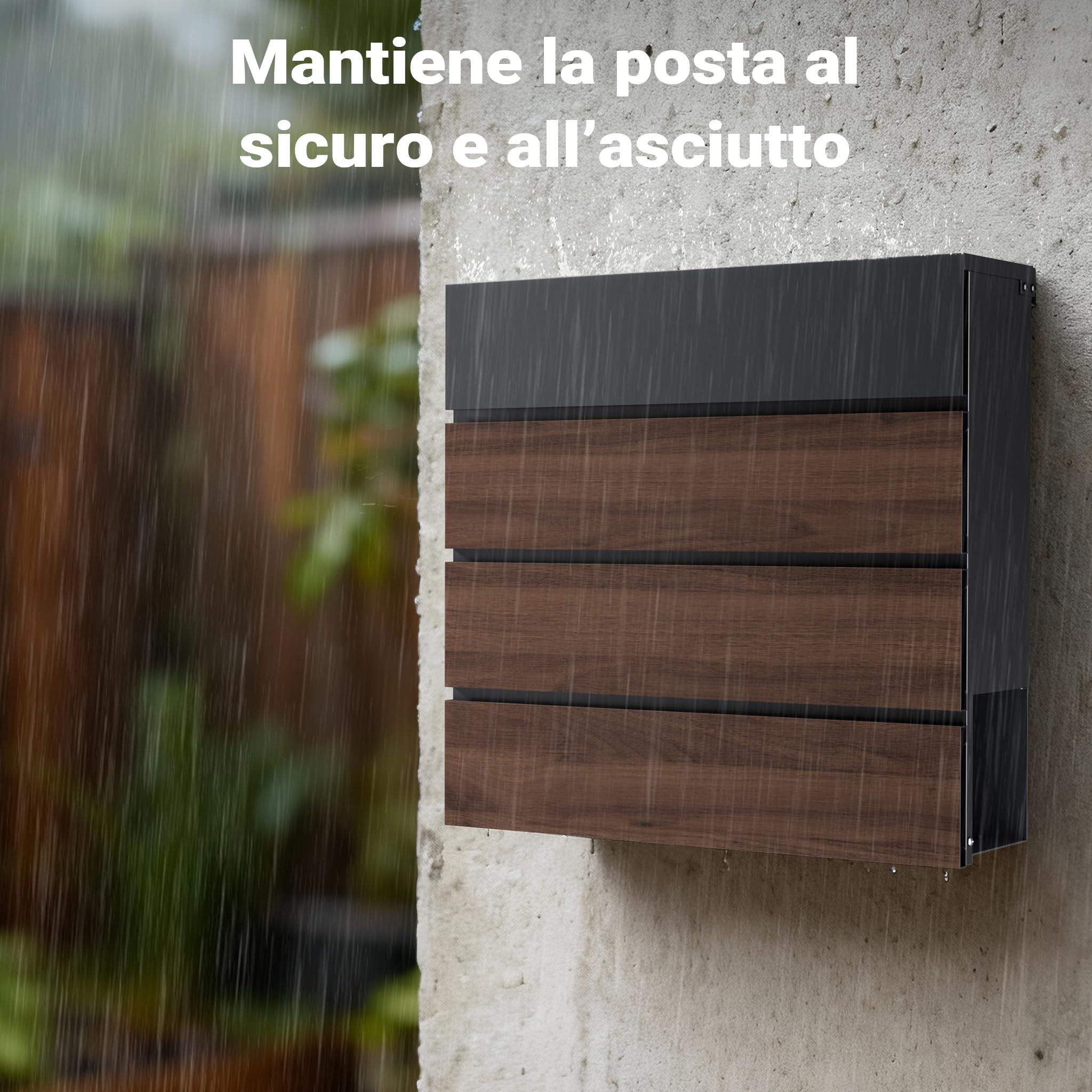 Cassetta postale con porta giornale, antracite e legno V63 montaggio a parete