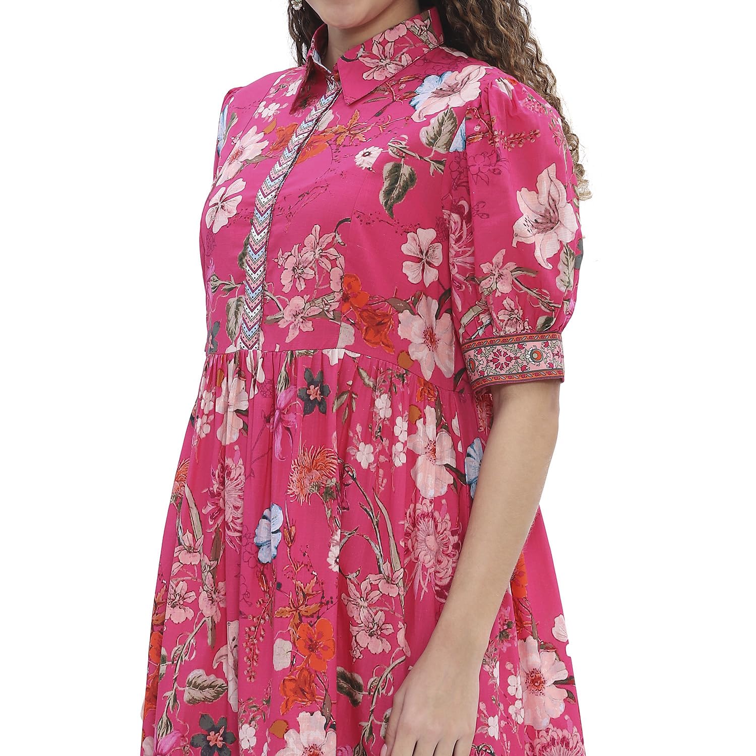 Biba Women's Cotton Tiered Floor Length Dresses (SMBLS3012SS25PNK_Pink 4
