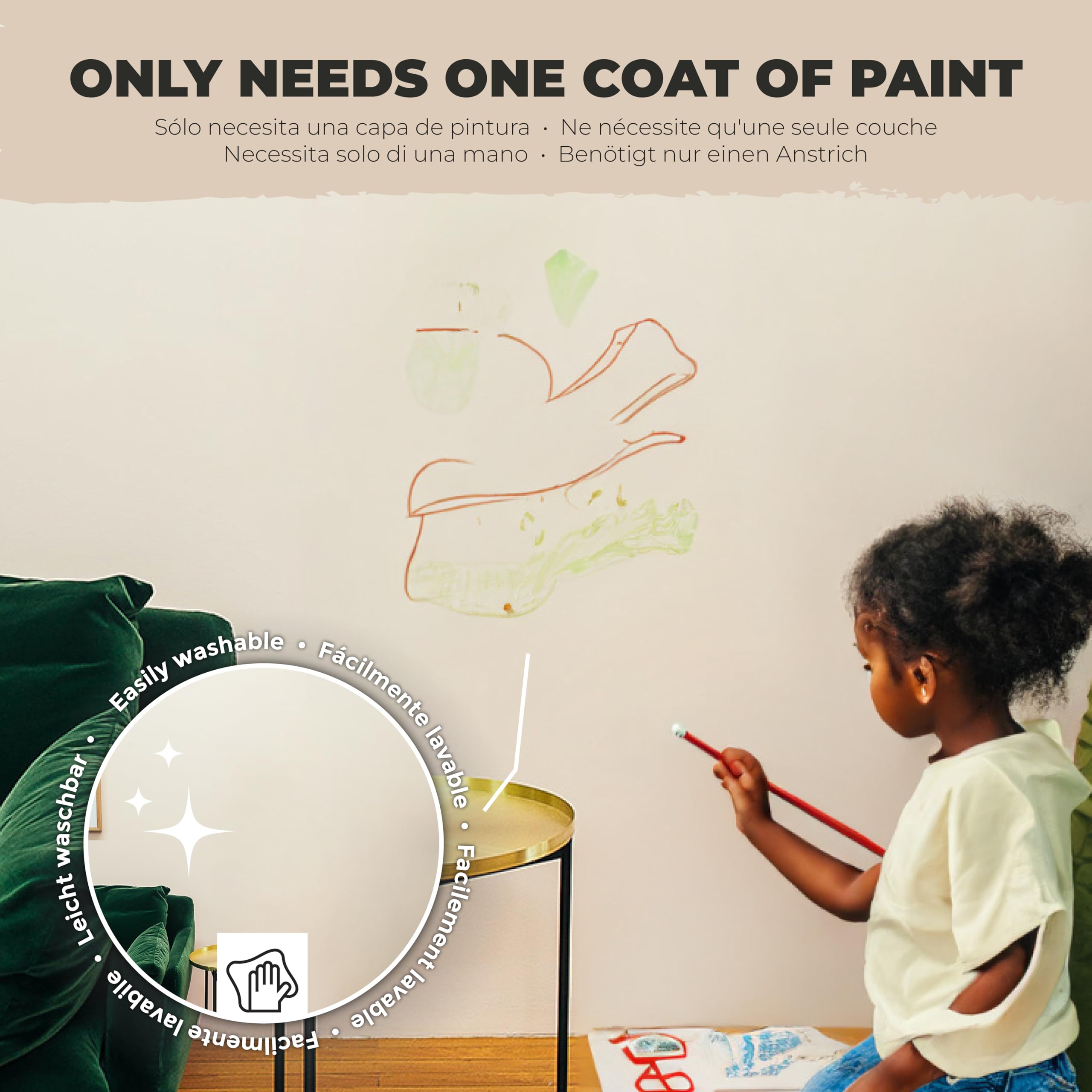 PECTRO Pintura Una Capa 4L (6,3kg) - incluye Rodillo, Rejilla, Brocha y Cinta - Pintura Interior Paredes y Techos Mate, colores cálidos, lavable de gran durabilidad y cubrición