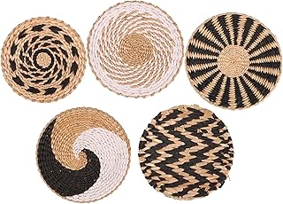 5 Pcs Boho Wall Basket Decor, Woven Basket Wall Decor Decorative, Boho Wall Hanging Baskets Wall Art Round Farmhouse, Rustic Handcrafted Hanging Kitchen Baskets for Farmhouse Bedroom Room Decor