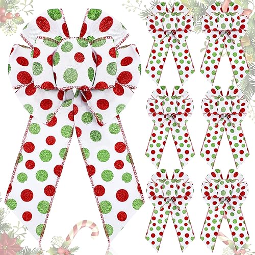 Miniatura 1 de Chalyna 6 lazos de corona de Navidad con lunares rojos y verdes de 6 x 12 pulgadas, lazo grande para decoración de árbol de Navidad, lazos para