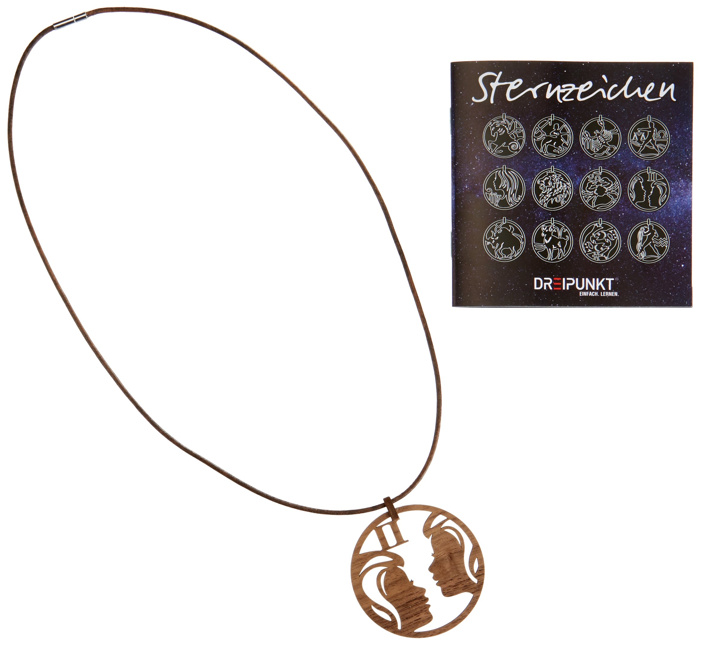 Sternzeichenwürfel Zwillinge: Sternzeichen-Booklet und Sternzeichenanhänger am Lederband