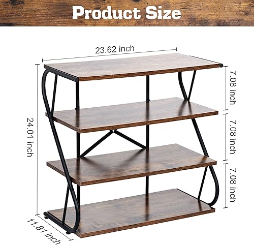 Miniatura 3 de AOHMPT Zapatero de 4 niveles, estante organizador de zapatos que ahorra espacio, estante de almacenamiento de zapatos de metal con tablero de madera