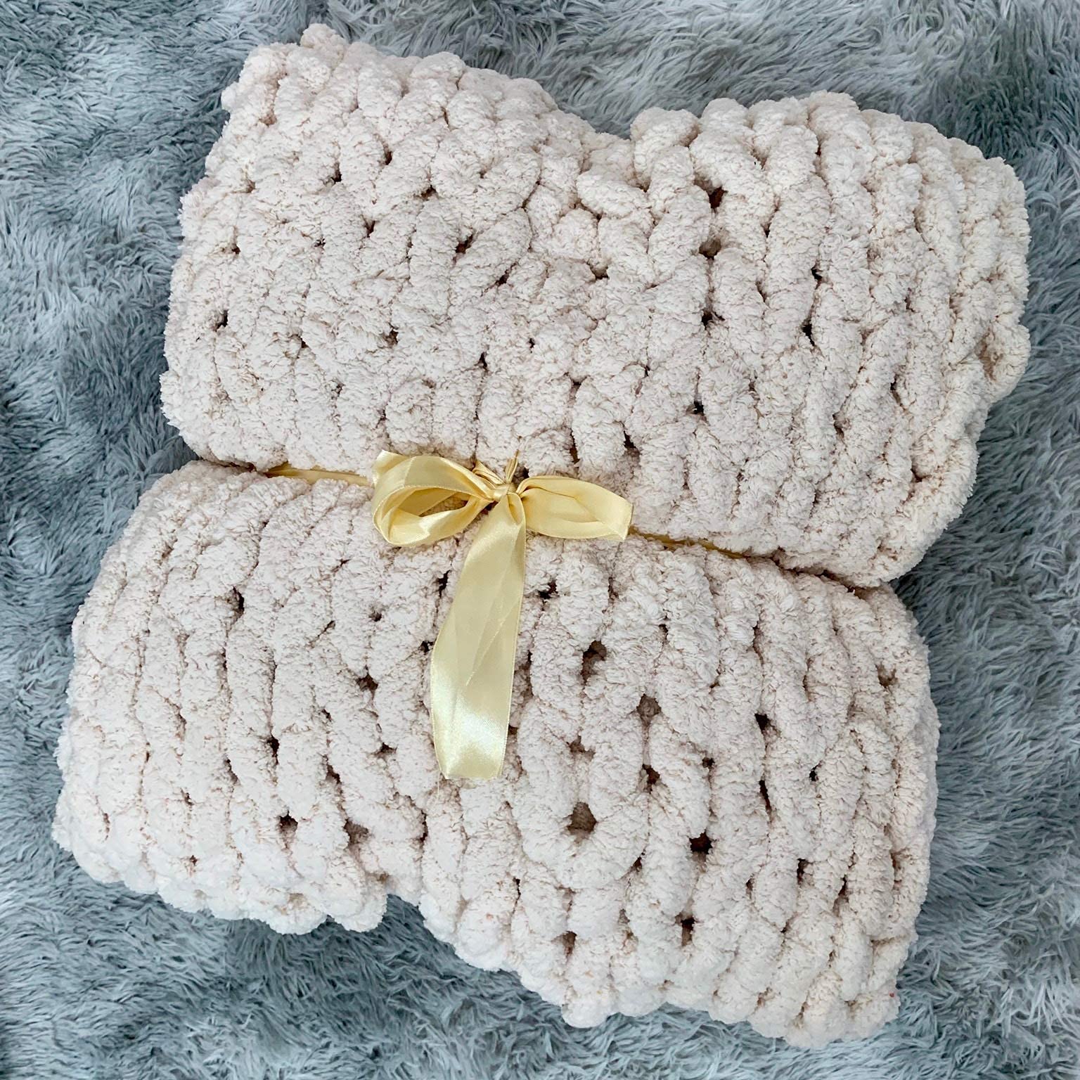 Chenille Chunky Knit Blanket Super Soft and Cozy Chunky Knit Throw Blanket Decorative Throws for Bed and Sofa (Beige, 40x60inch(100x150cm))