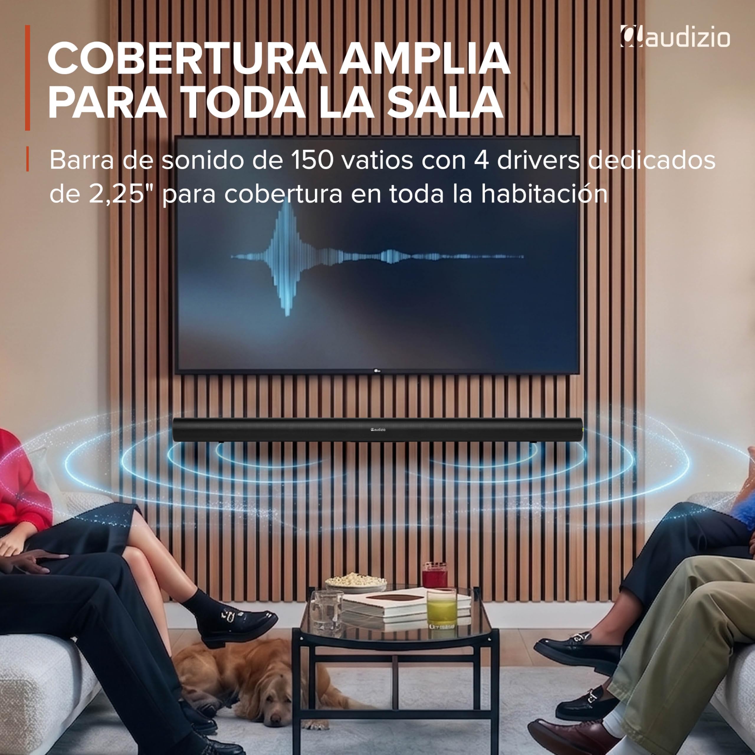 Audizio SB96S – Barra de Sonido 180W con subwoofer 6,5”, HDMI ARC, Bluetooth 5.3, USB y Entrada óptica, soundbar 95 cm para TV con Mando y Montaje Pared Negro