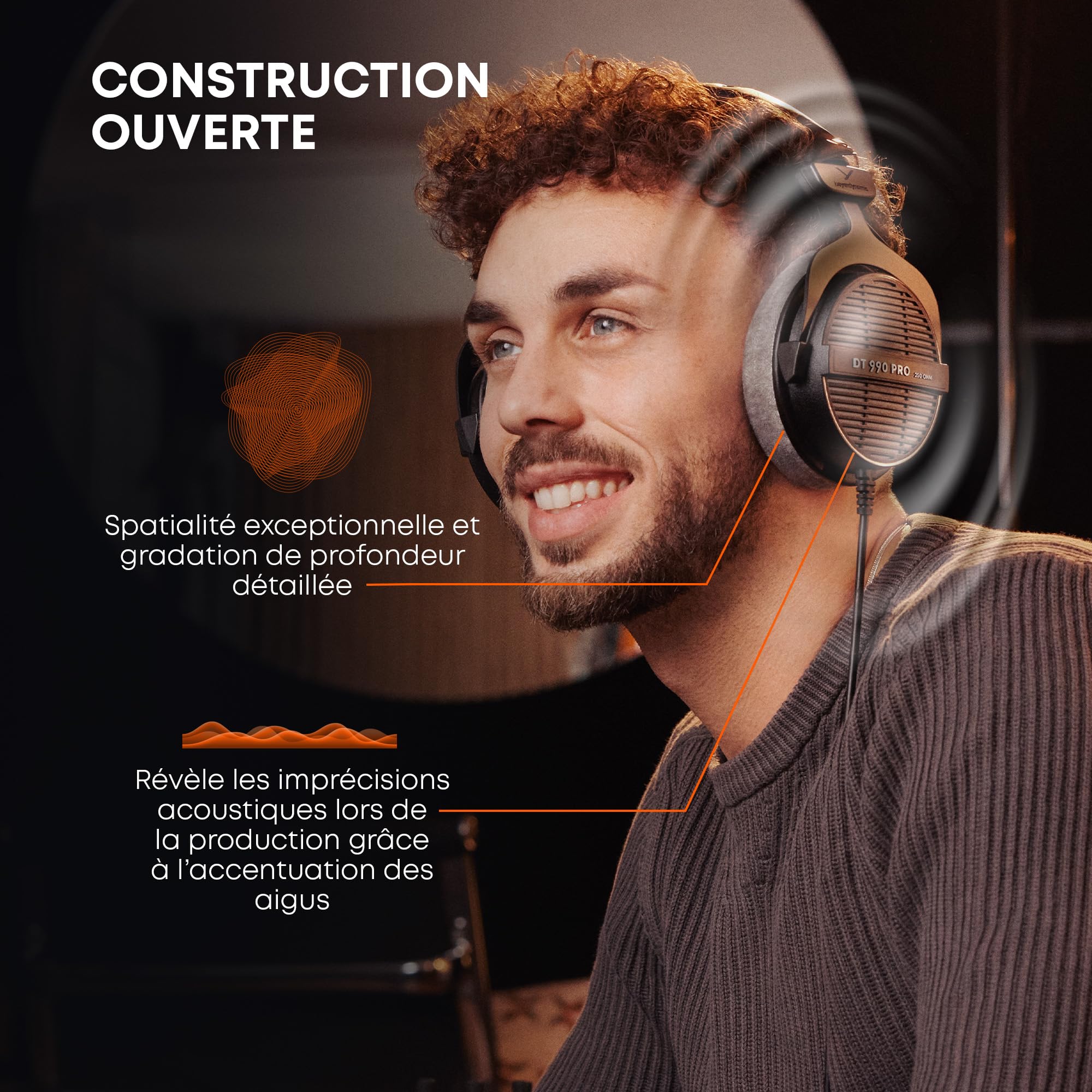 beyerdynamic DT 990 Pro Casque de Studio Supra-auriculaire Filaire pour Le mixage, Le Mastering et Le Montage avec Une impédance de 250 ohms. Fabriqué en Allemagne.